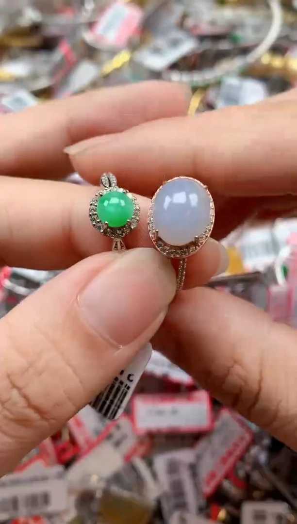银S925镶嵌戒指翡翠天然A货缅甸翡翠
