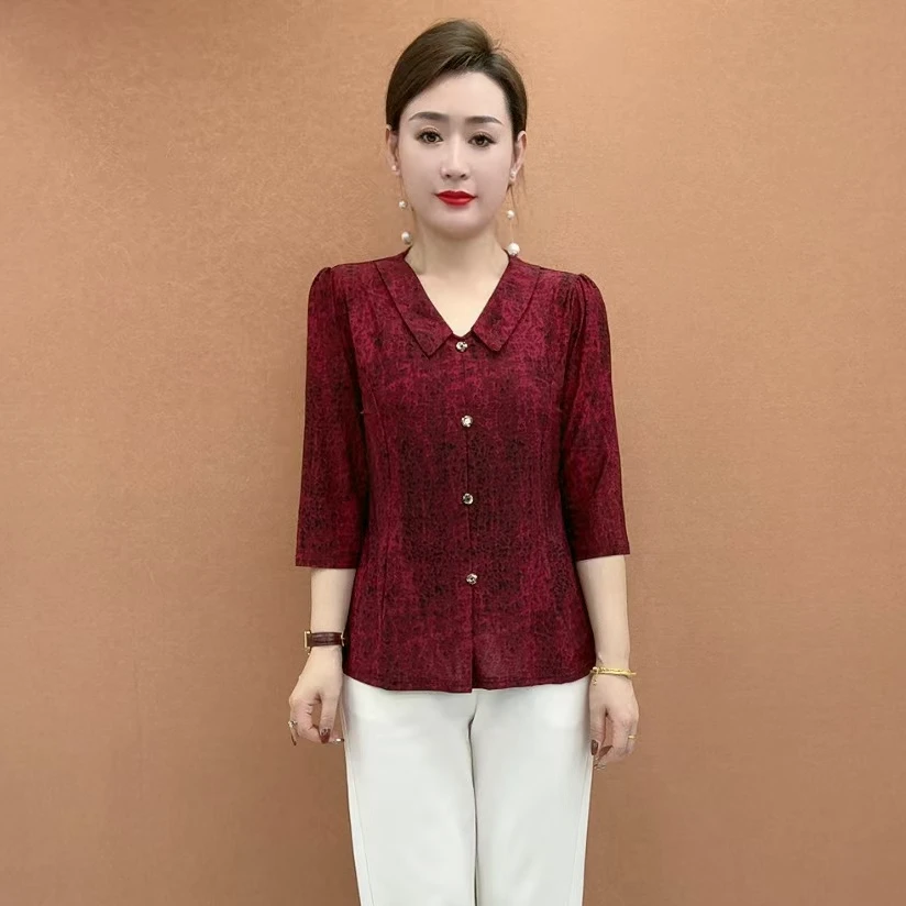 8923春夏季新款女士七分袖T恤打底衫宽松大码中年上衣