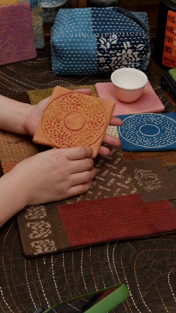 紫砂其他Cici手作刺子绣茶席-652