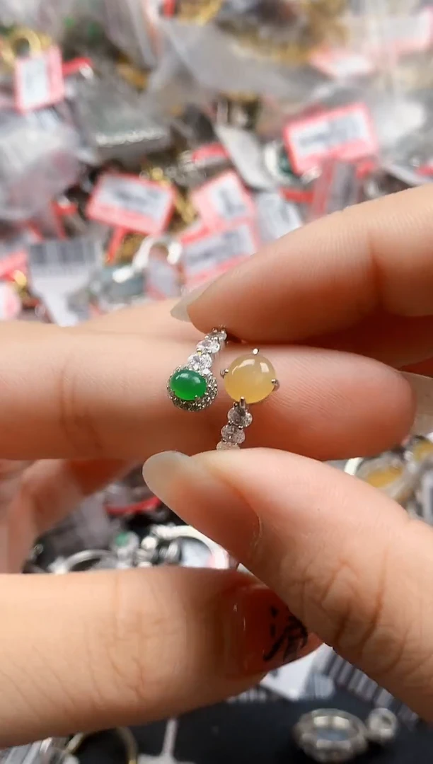 银S925镶嵌戒指翡翠天然A货缅甸翡翠