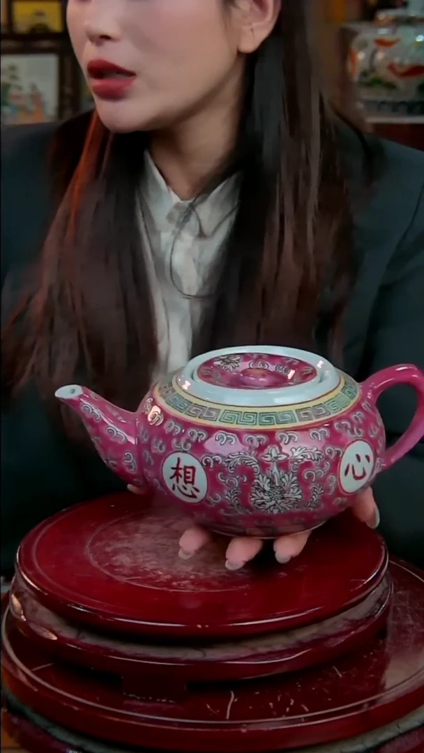 摆件陶景德镇陶瓷摆件红色心想事成大茶壶