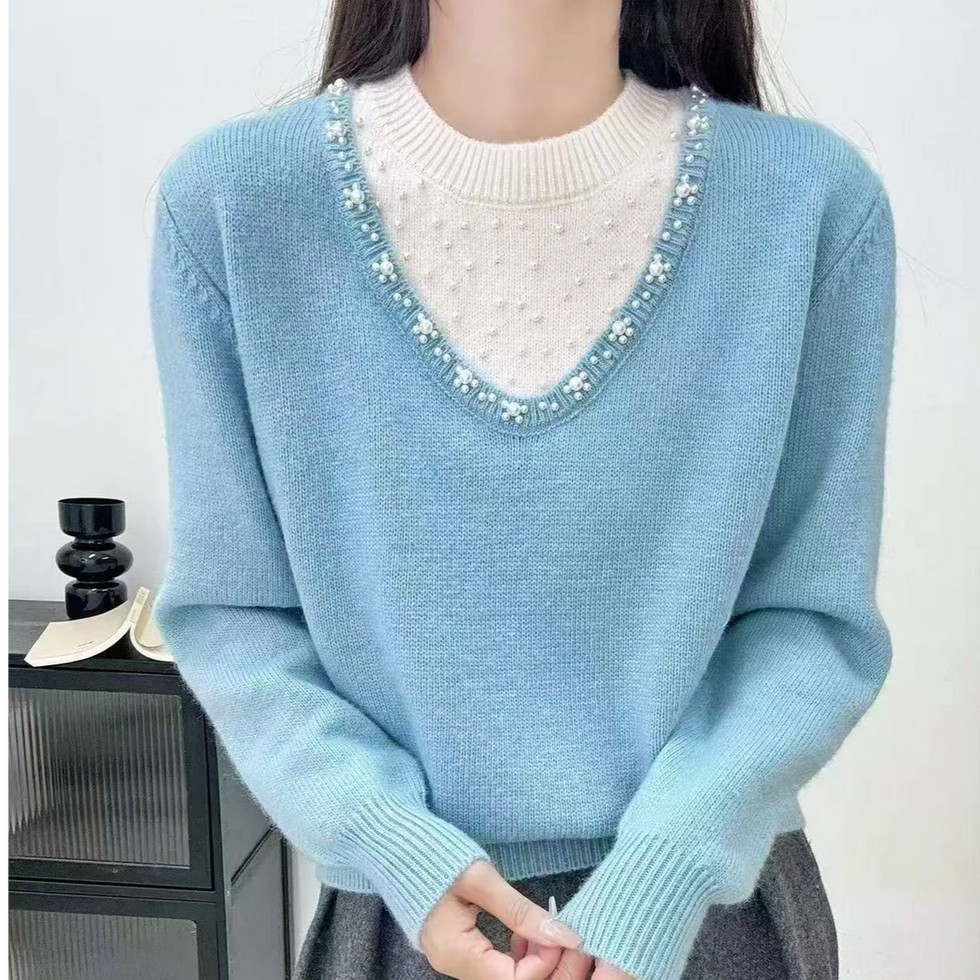 【圆领钉珠-玉姐家】洋气镂空钉珠高端设计圆领针织衫 新选f541