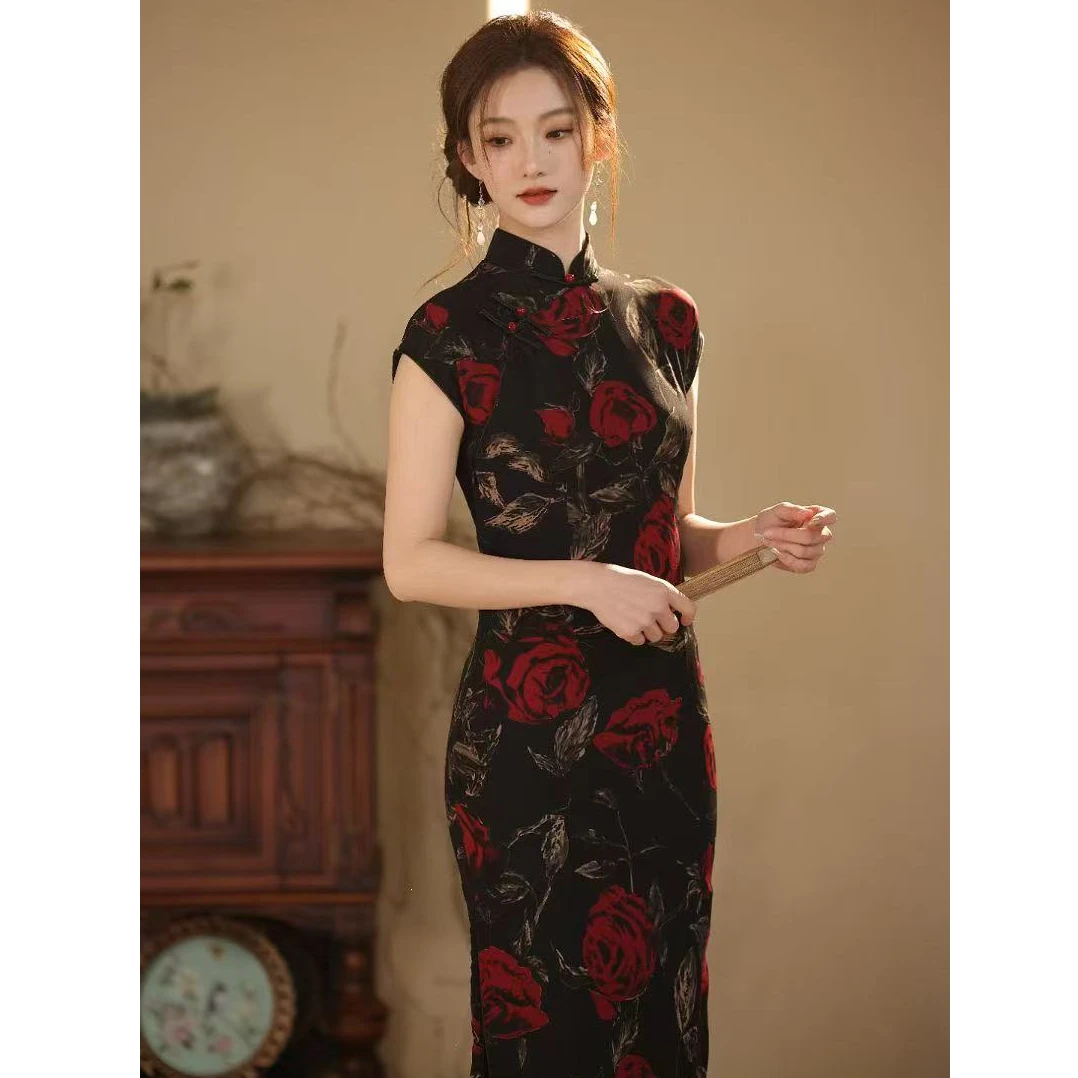 苏故里【墨染芳华】气质女神透气旗袍连衣裙新中式显瘦双层衣长120