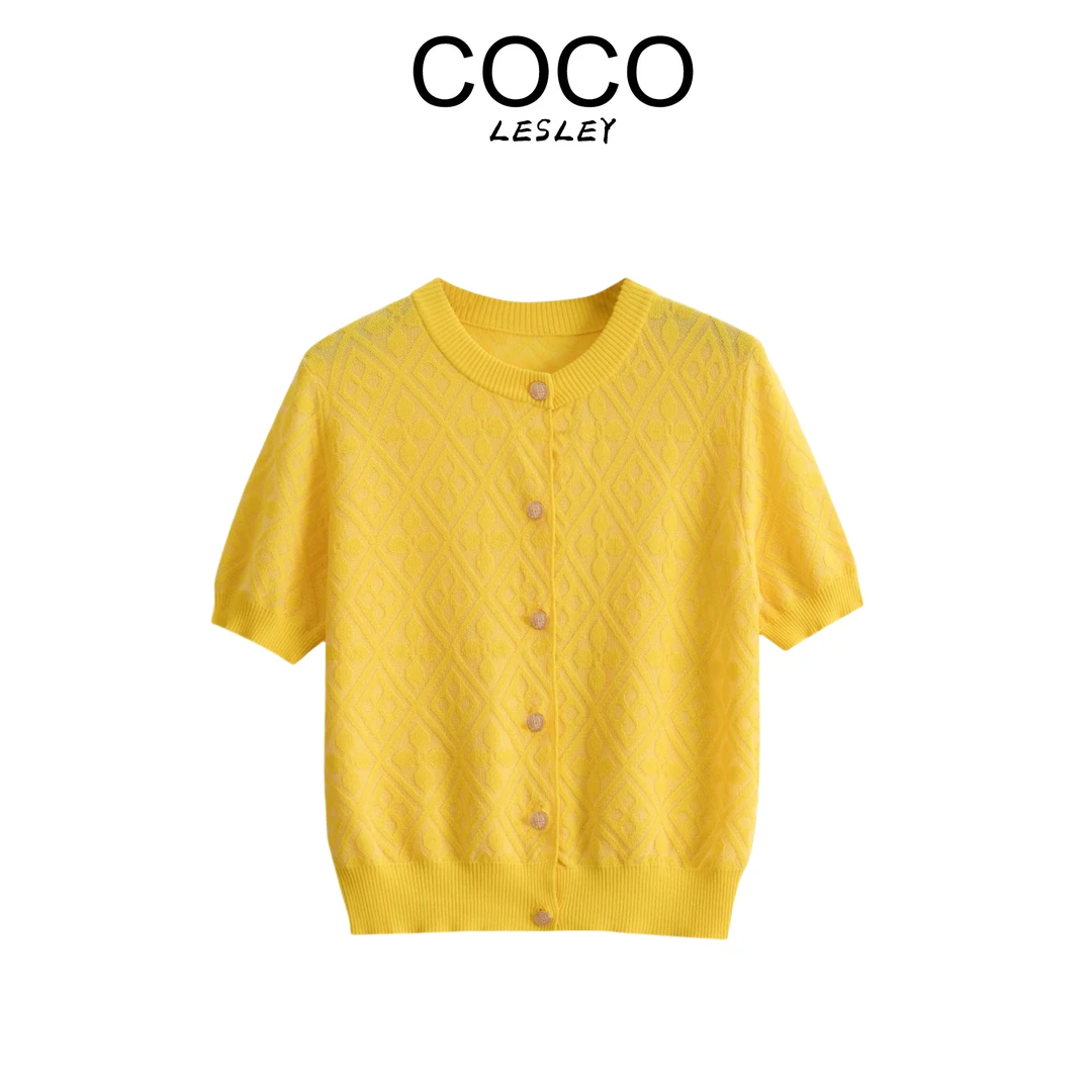 欧根纱圆领提花减龄宽松短款短袖针织衫msl053