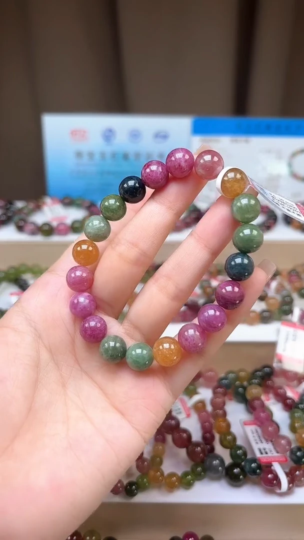 手串未镶嵌碧玺9.9mm艳丽彩虹色高阶油画体单圈手串