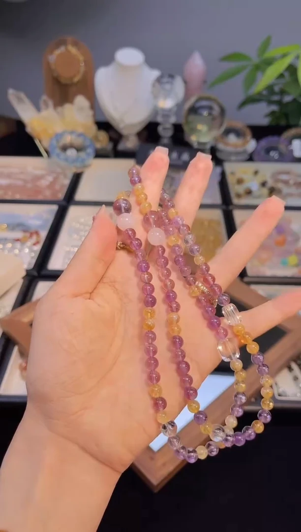 未镶嵌手串水晶双圈黄紫水晶