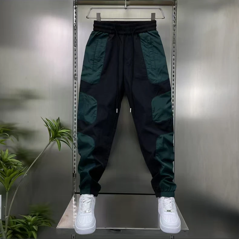 夏季薄款时尚休闲裤百搭宽松痞帅潮男运动裤子潮流透气拼色束脚裤