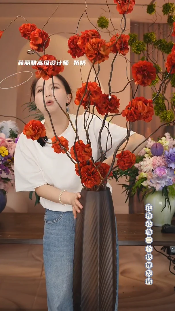 琉璃手工艺品花瓶+花束一套