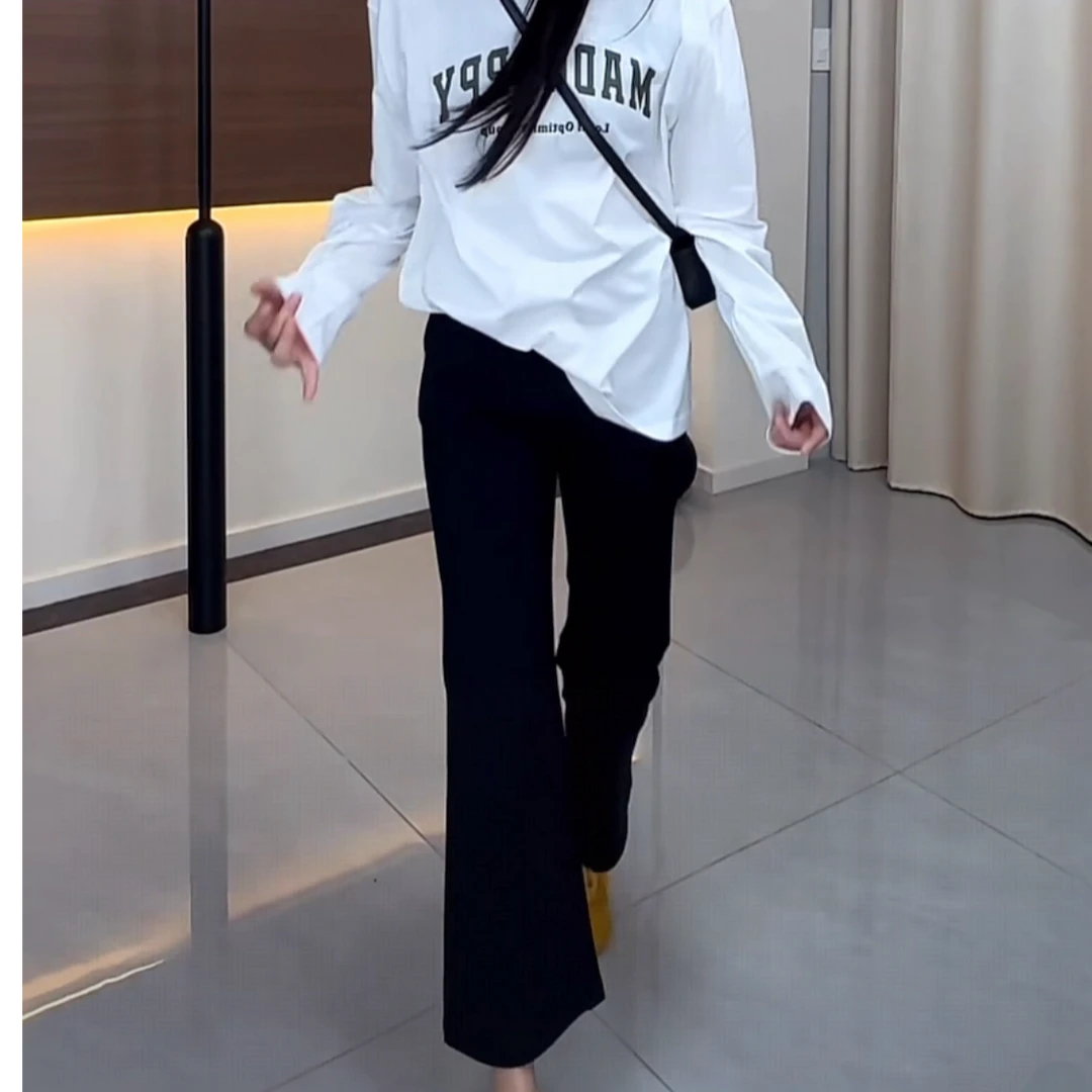 弹力正腰9分喇叭裤