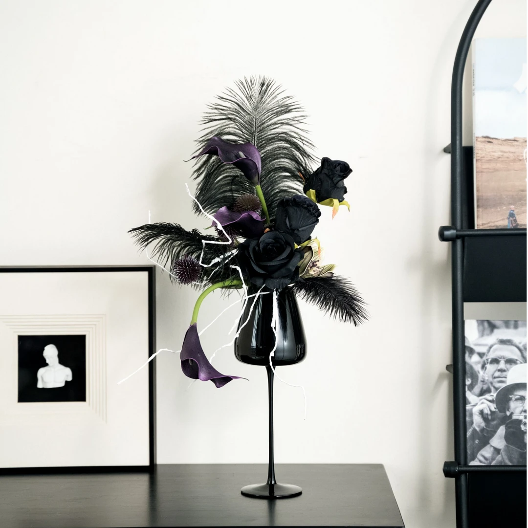 设计师款复古风仿真花餐桌电视柜茶几玄关摆件家居装饰暗黑风插花