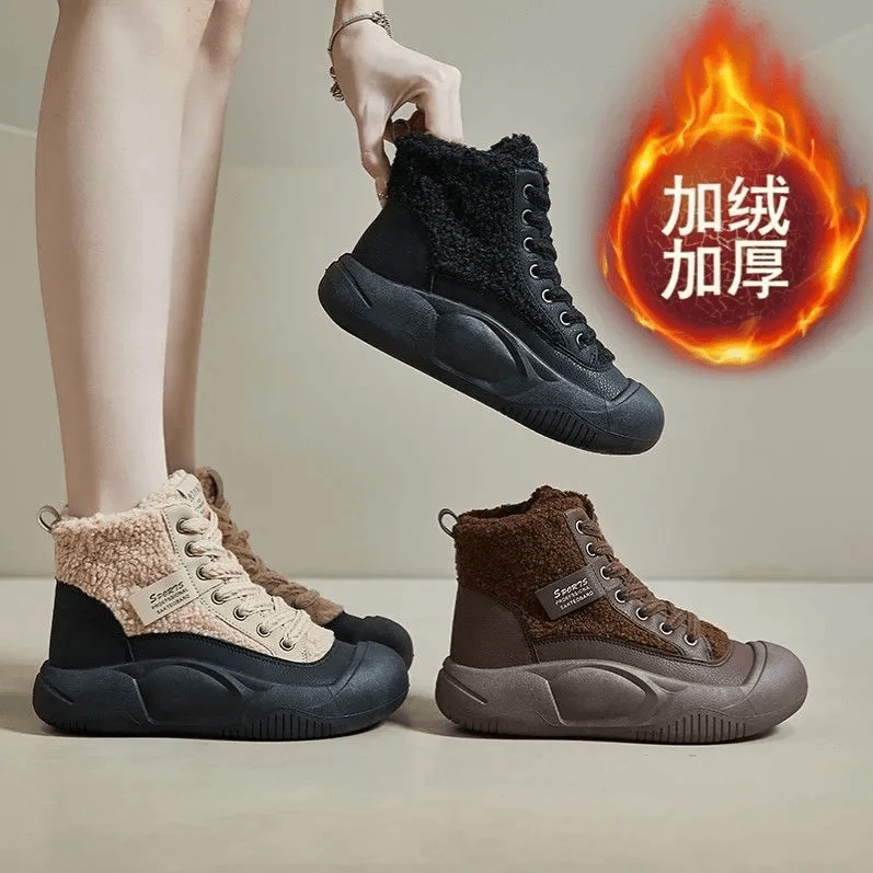 防滑高帮鞋初秋穿搭厚底高帮女鞋平底短靴厚底t