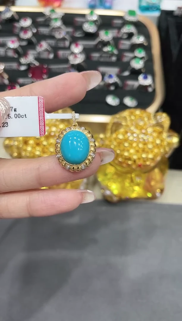 绿松石18K金镶嵌吊坠吊坠