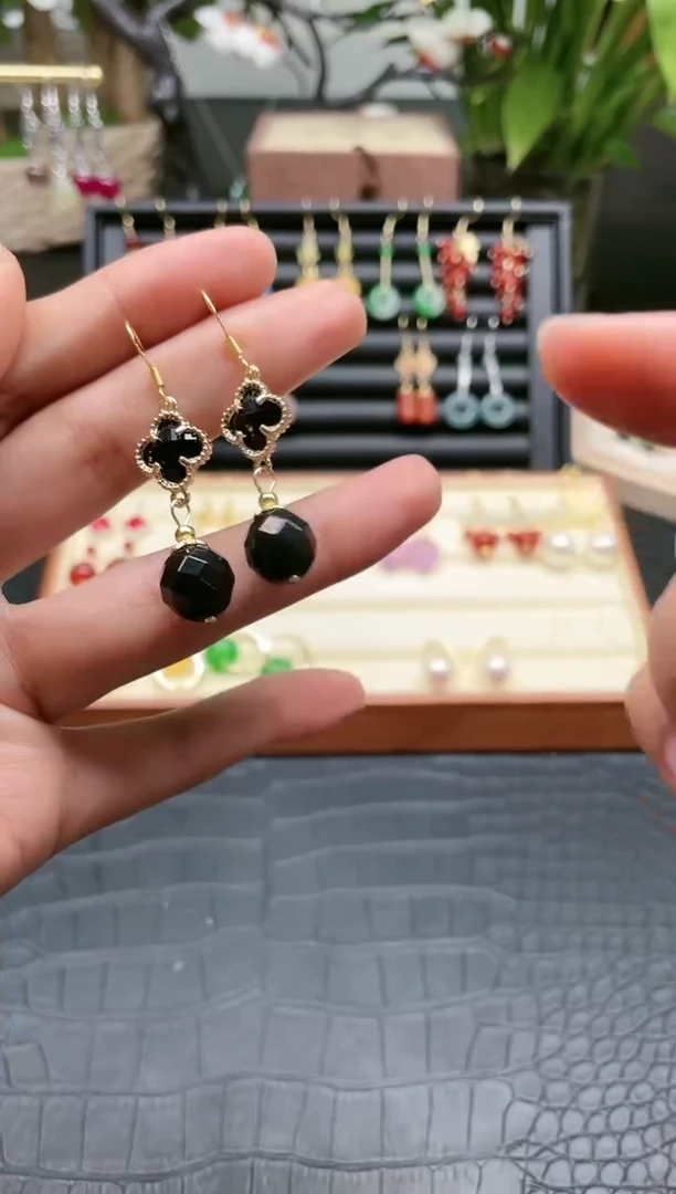 【闪购商品】黑曜岩耳饰银S925镀金镶嵌815000