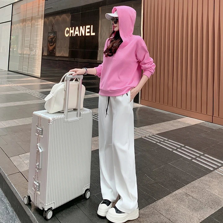 韩版连帽套装女春时尚减龄宽松显瘦粉色卫衣阔腿裤休闲运动两件套