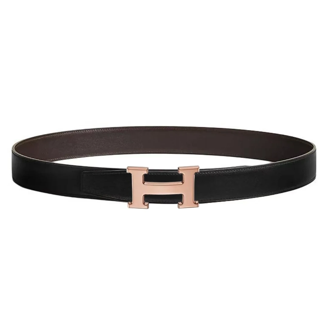 未使用 Hermes/爱马仕 【念念】H扣 双面腰带 32黑色 木色
