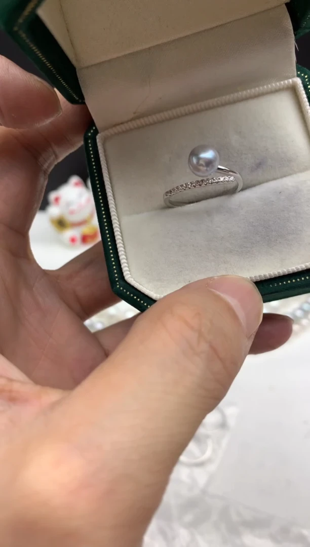 银S925镶嵌ff海水珍珠akoya灰珠戒指