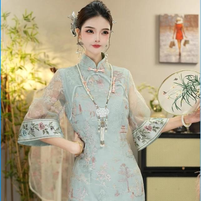 花想容2025年夏季新款气质古风新中式复古日常连衣裙WW（2795）