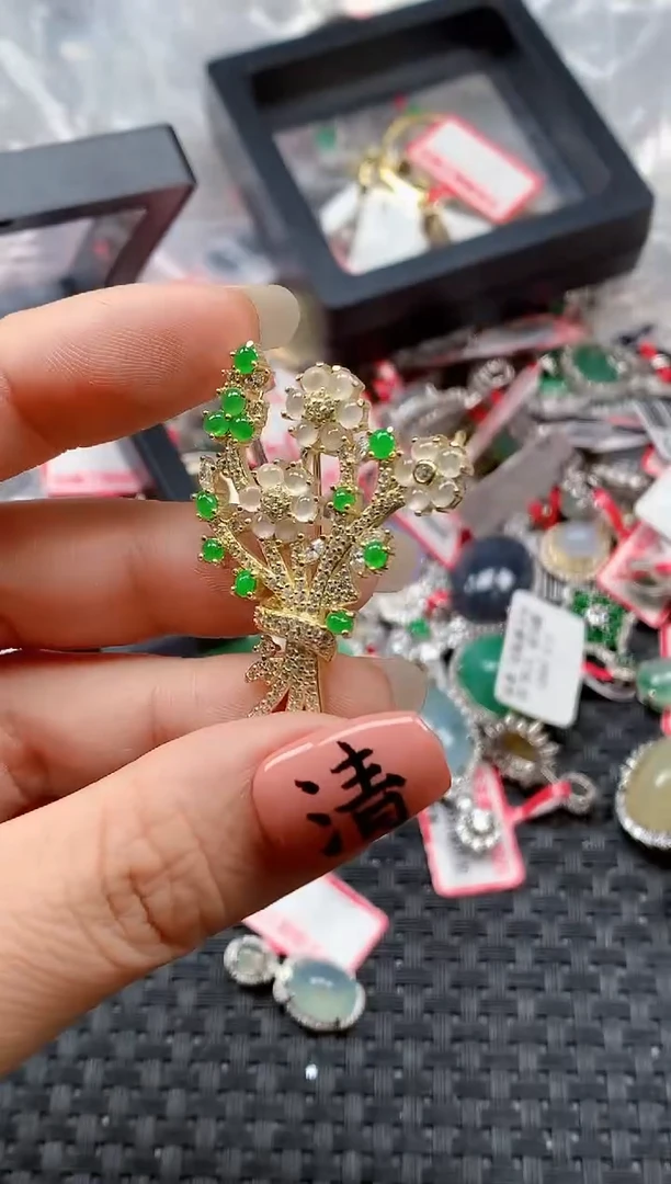 银S925镶嵌戒指翡翠天然A货缅甸翡翠