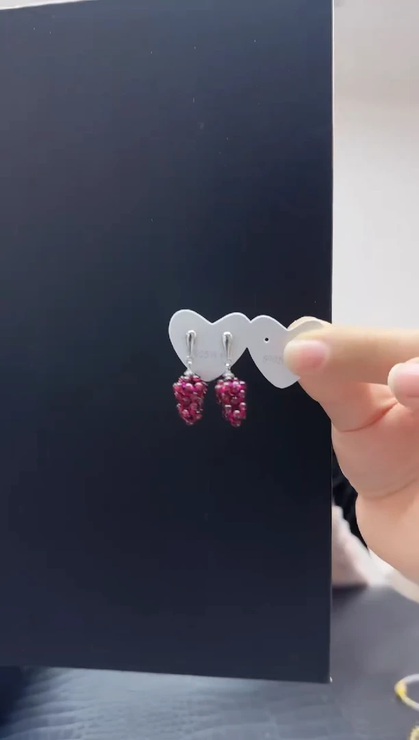银S925镶嵌耳饰水晶天然石榴耳钉15