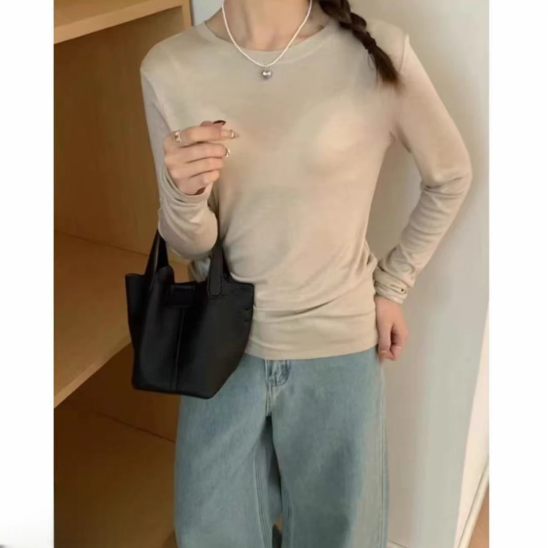 濮院2026新款百搭时尚简约气质韩系高品质休闲圆领纯色打底衫709