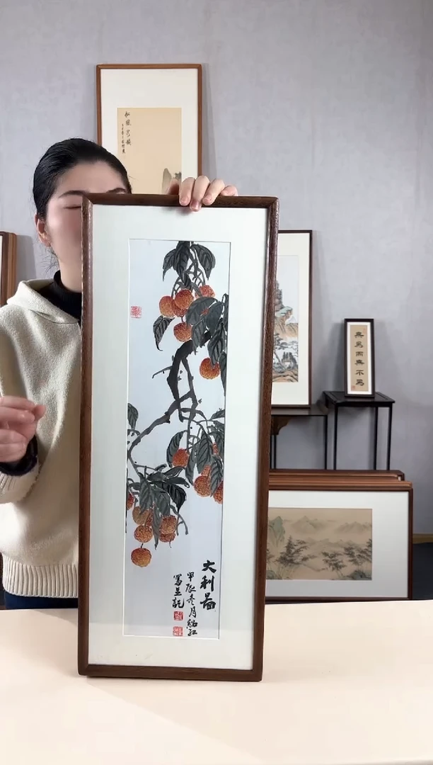 【闪购商品】国画手绘*大利图*28*72cm实木框