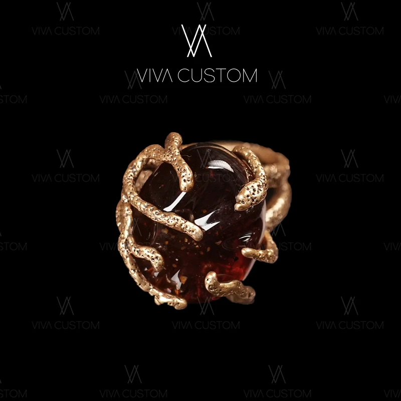 铜合金合成锆石戒指 （精工系列）复古小众果冻爪镶戒指