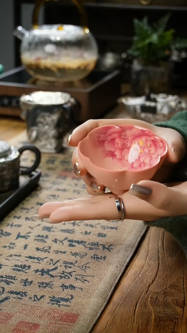 【闪购商品】福器艺术粉色牡丹主人杯