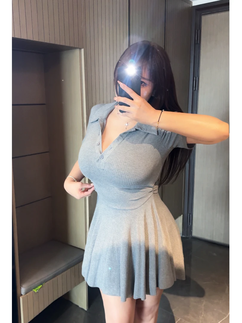 【‘巨显瘦‘】微胖mm纯欲芭蕾风POLO领连衣裙甜辣妹气质收腰显瘦短裙