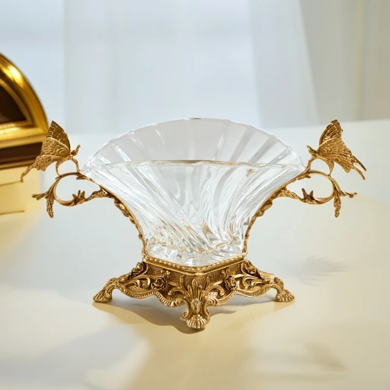 双碟黄铜水晶果盘家用客厅餐厅水果盘糕点零食盘#G1146