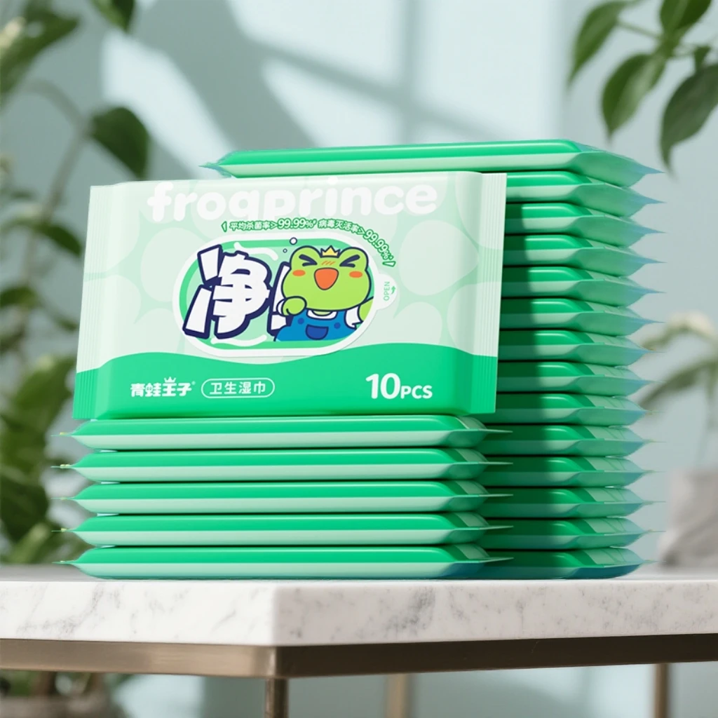青蛙王子卫生湿巾10抽小包随身装便携迷你湿纸巾一次性小包装