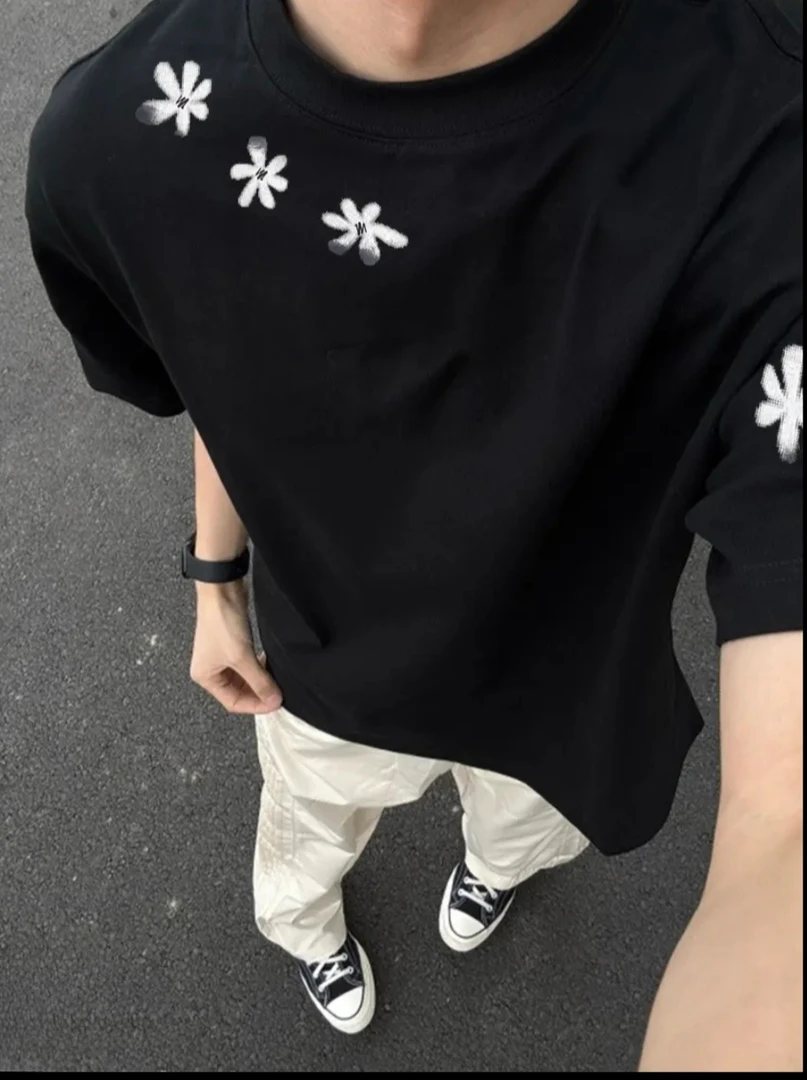 夏季新款设计感小众短袖男宽松潮流美式复古t恤街头潮牌上衣