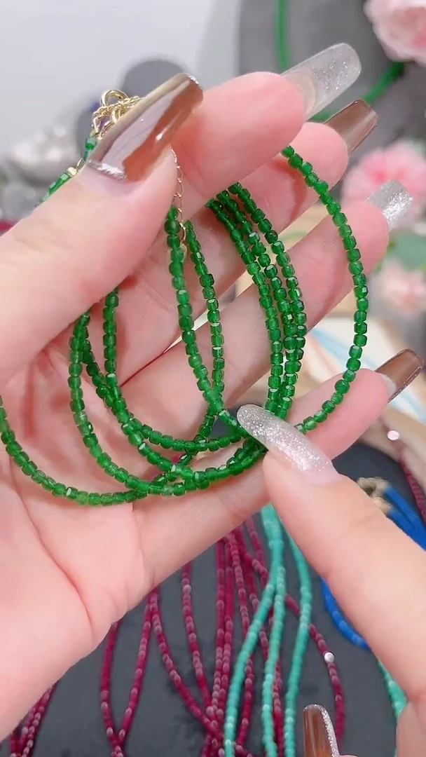 银S925镶嵌手链石榴石（沙弗莱）绿方49