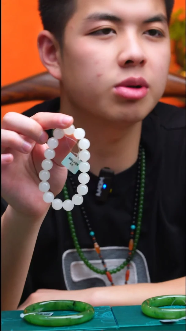 未镶嵌手串和田玉白玉圆珠卡12