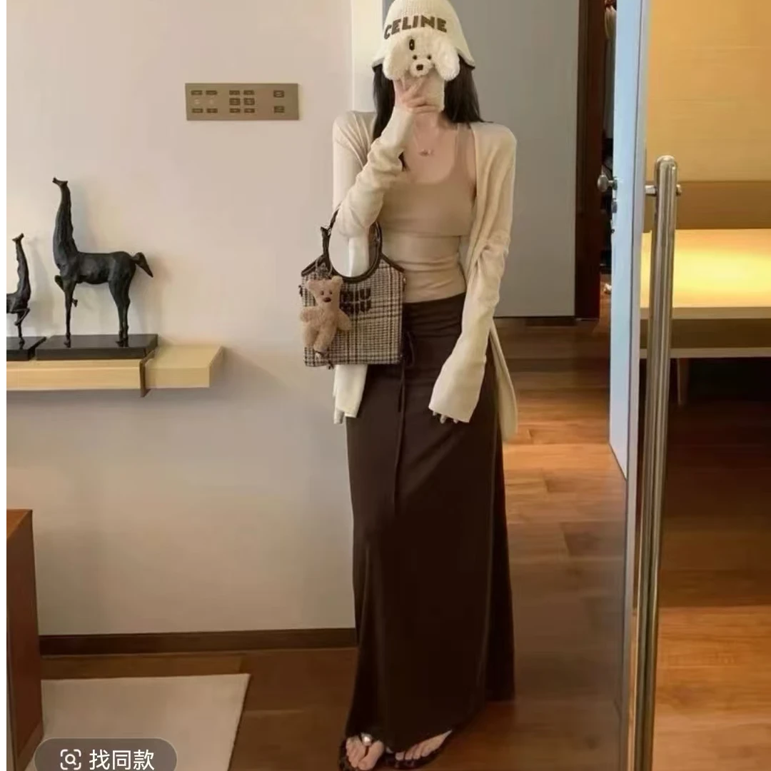 慵懒风背心夏季显瘦百搭INS风纯欲风时尚套装半裙