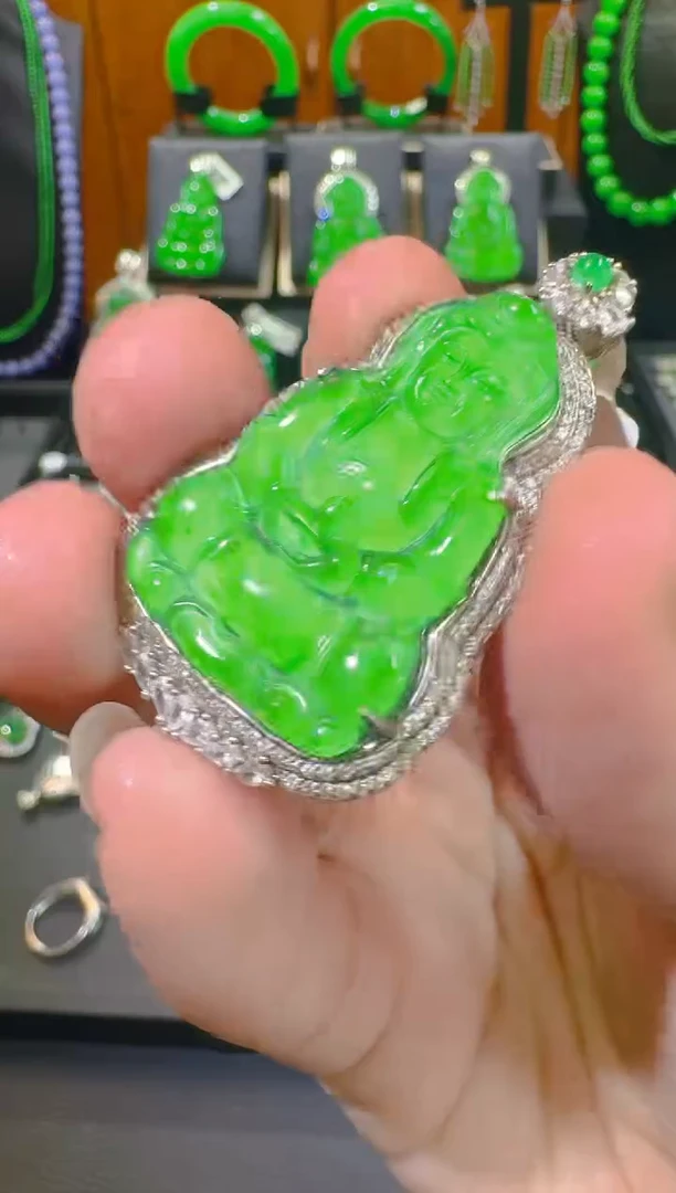 吊坠(赠链)银S925镶嵌翡翠天然A货翡翠