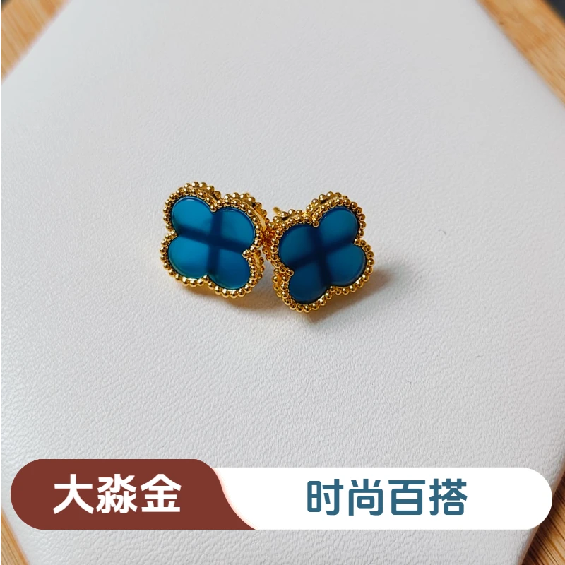 【源头发货】源头工厂- 18k 蓝玛瑙耳钉（单只）-DM