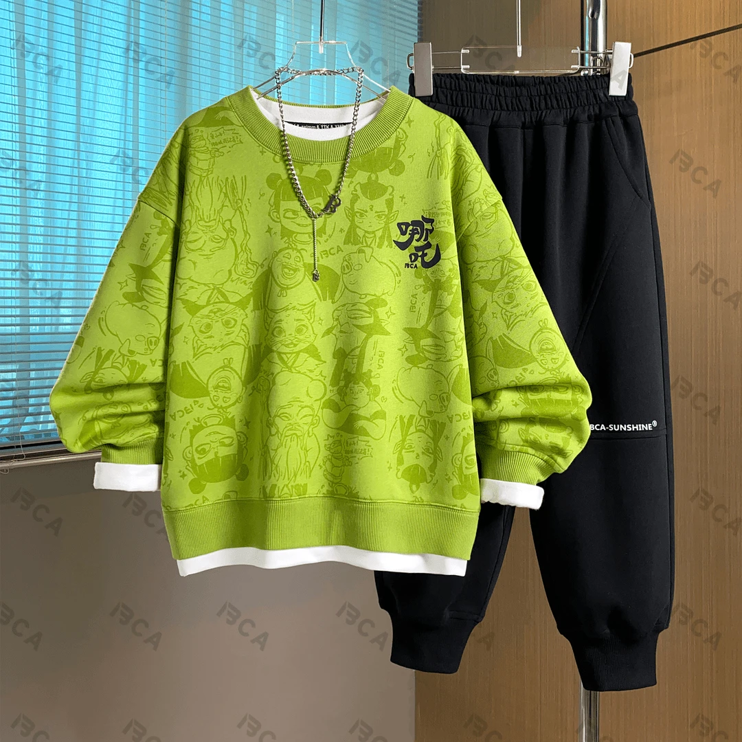 男童卫衣儿童套装新款中大童男孩2025秋季休闲两件套洋气休闲洋气