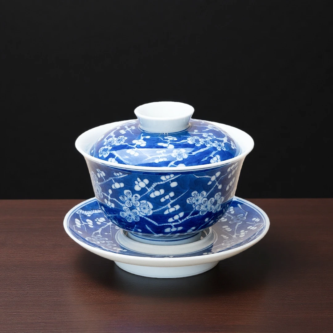 景德镇纯手绘高端茶器-冰梅杯三才盖碗