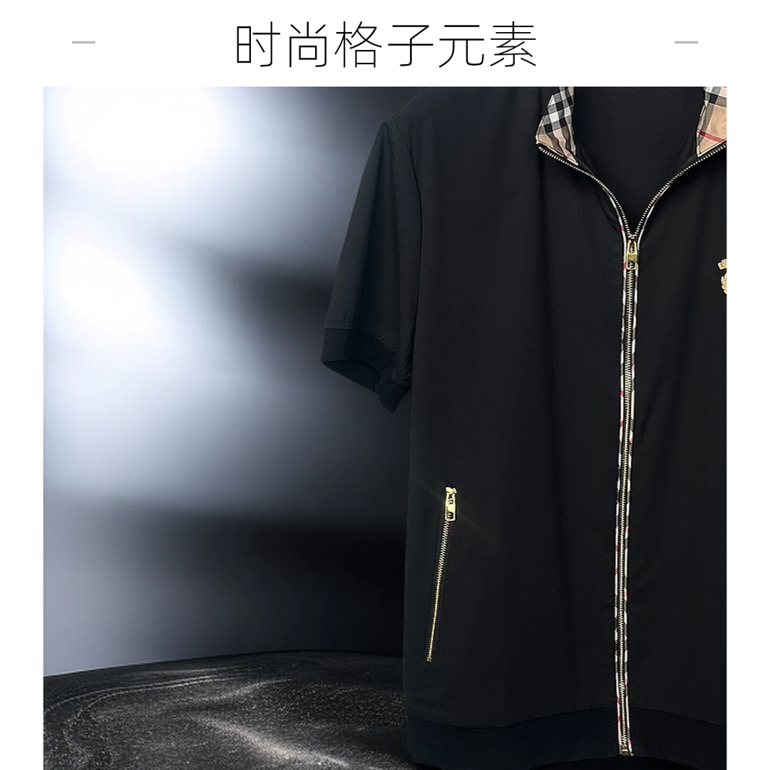 短袖拉链薄款立领夏季常规T恤黑色设计师轻奢男士百搭时尚潮流