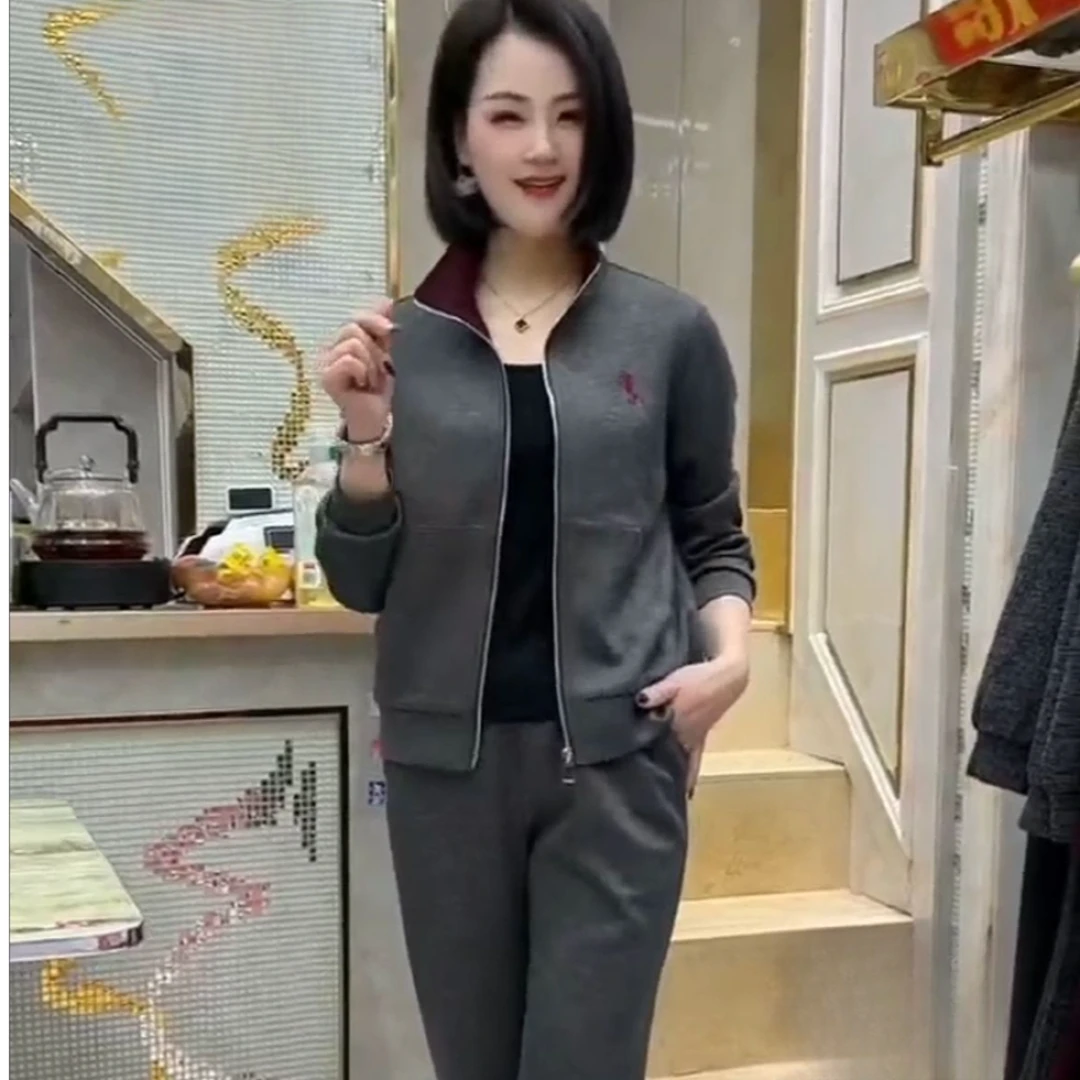 6603大口袋开衫套装气秋冬休闲2025休闲显瘦百搭女士两件套运动