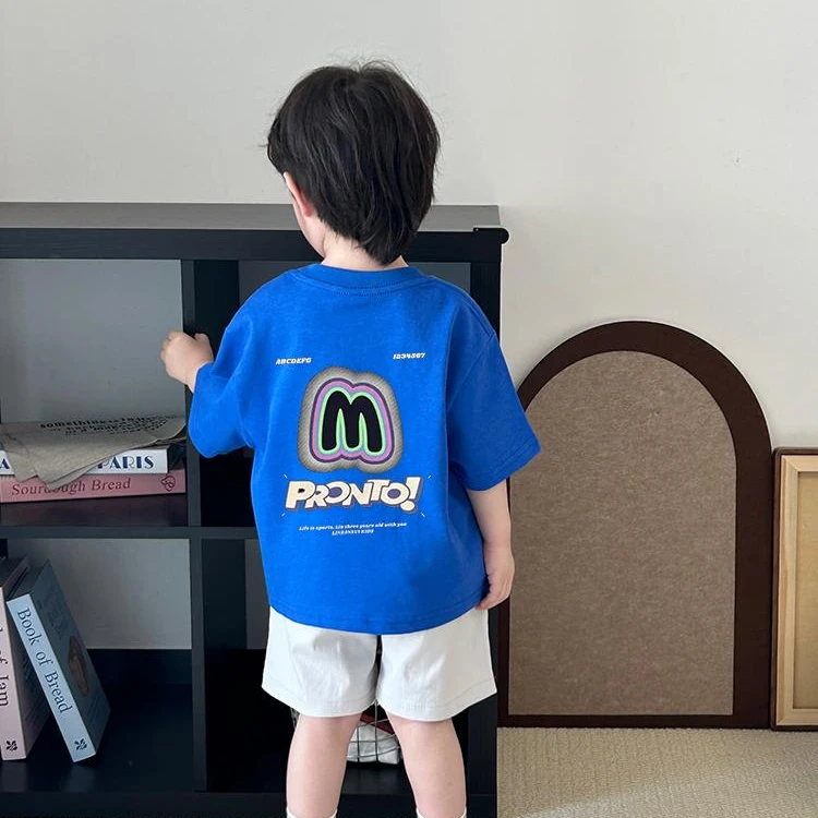 韩系纯棉儿童洋气短袖T恤夏季新款儿童时髦宽松时尚印花百搭半袖
