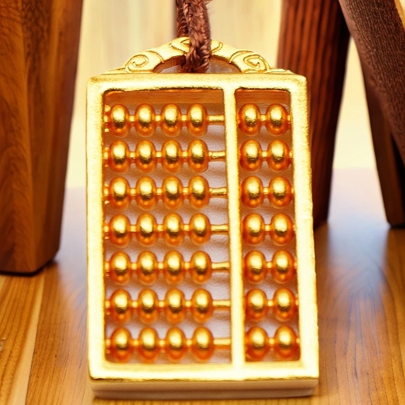 铜合金棉绳项链 精品镶嵌算盘坠时尚古法手工坠链精美饰品链子