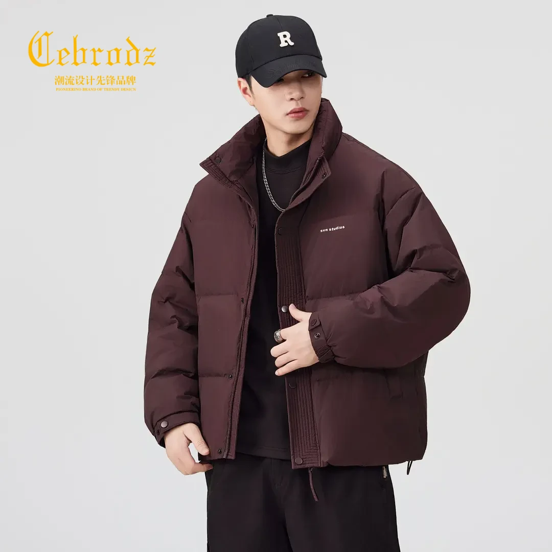 法国Cebrodz鸭绒羽绒服男士冬季美式立领面包服绒加厚外套休闲