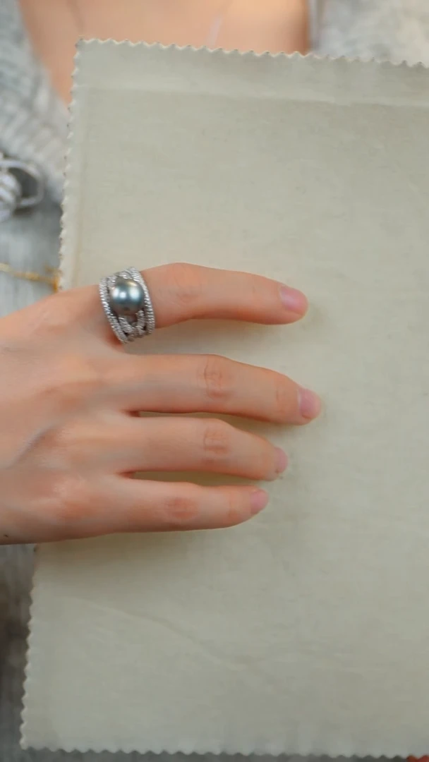 银S925镶嵌戒指海水珍珠1