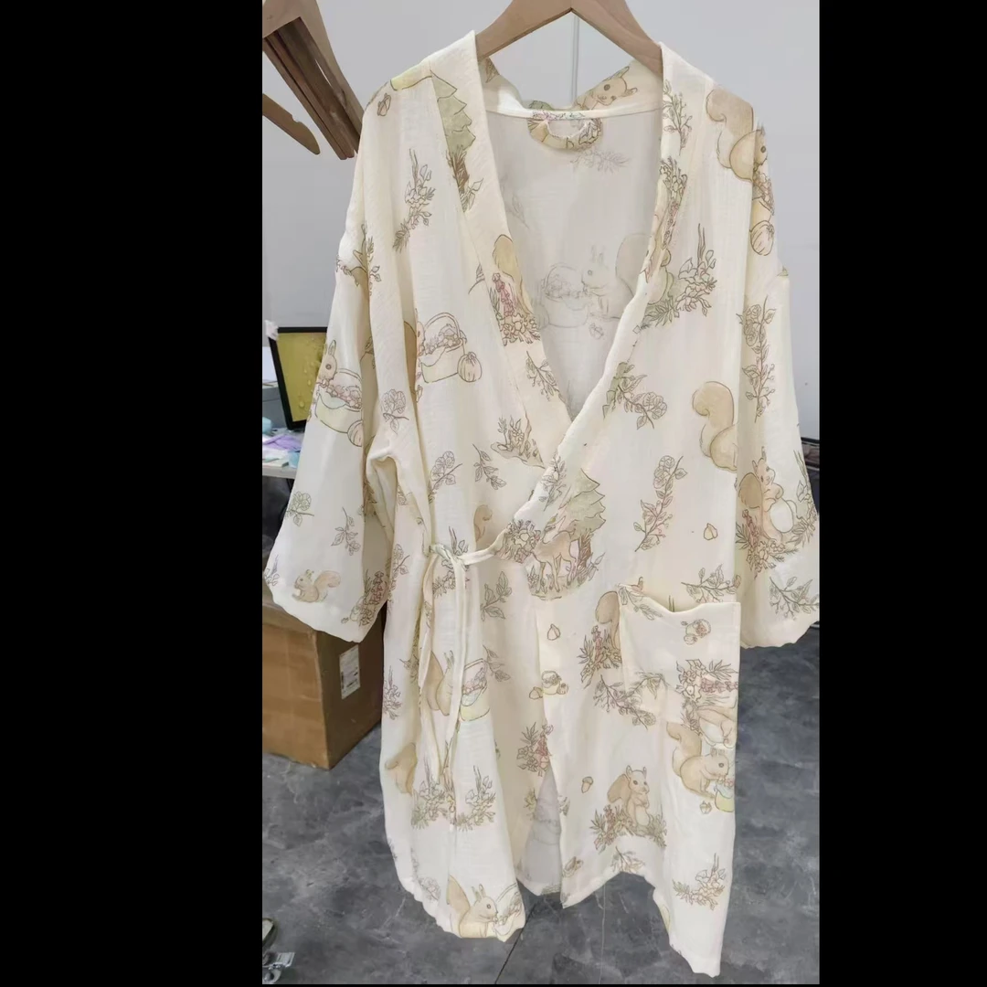 纯棉纱布和服睡袍女春秋睡裙长款日系夏季薄款浴袍睡衣