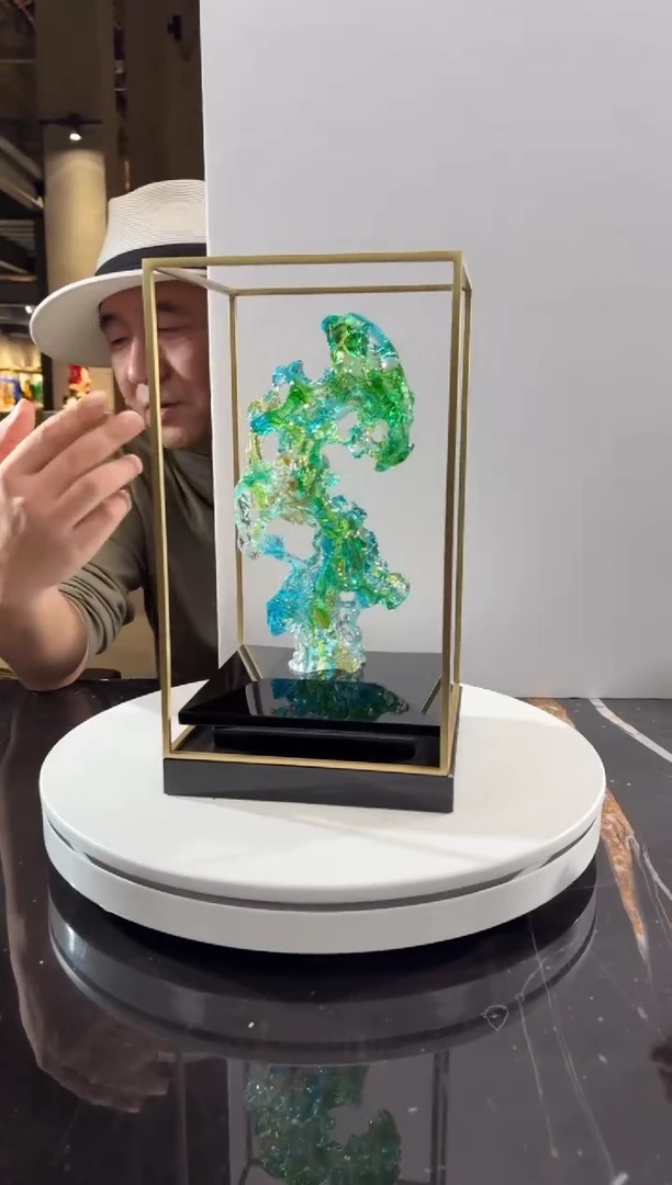 摆件CS0202001欧碧色小太湖石+定制黑底座架子