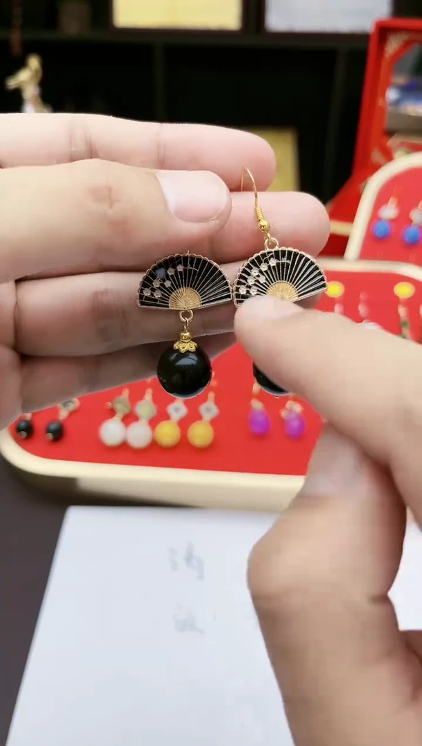 【闪购商品】黑曜岩耳饰银S925镶嵌433000