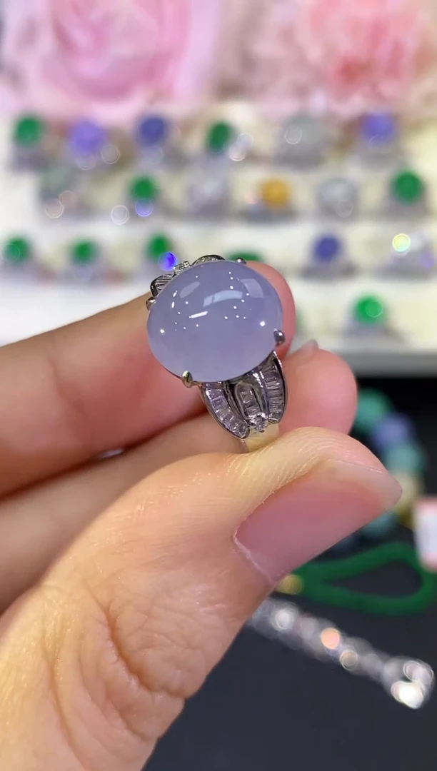 18K金镶嵌戒指翡翠B112 紫货有色差