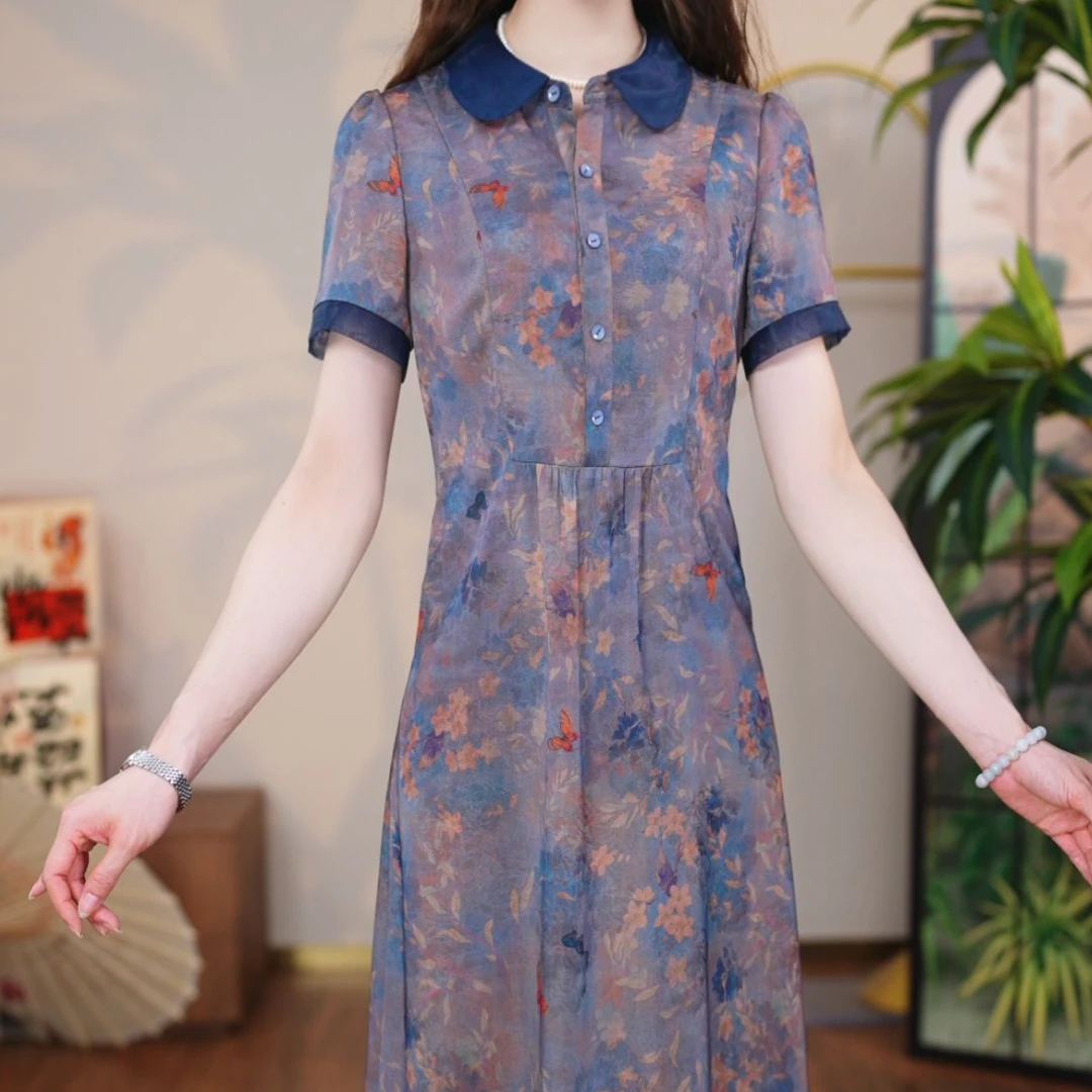 【视频专享】桑蚕丝裙子女夏季2025新款连衣裙真丝中式国风显瘦
