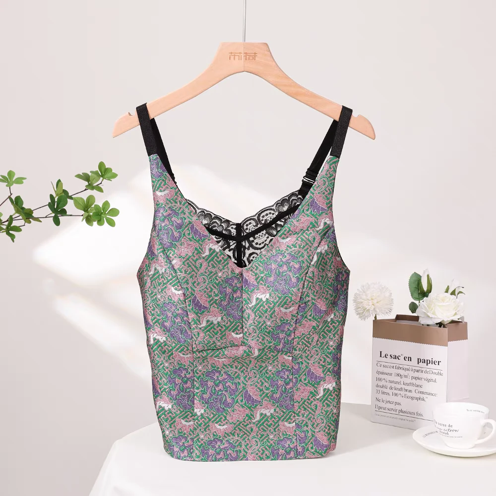 新中式提花手工吊带背心显瘦修身女士内搭夏季新款百搭美背女125